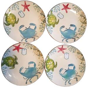 4ct Papart Seramik 10.5" DINNER PLATES Crab Coastal Nautical Hand Painted Turkey